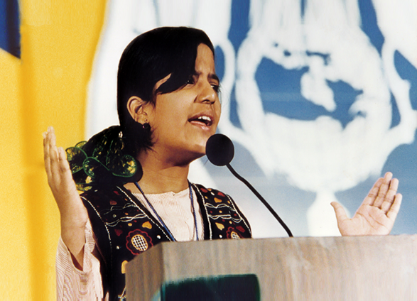Asmita Satyarthi giving speech in Canadian Labour Congress in 1996